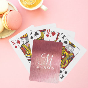 Monogram Metallic Pink Textured Personalised Name Playing Cards