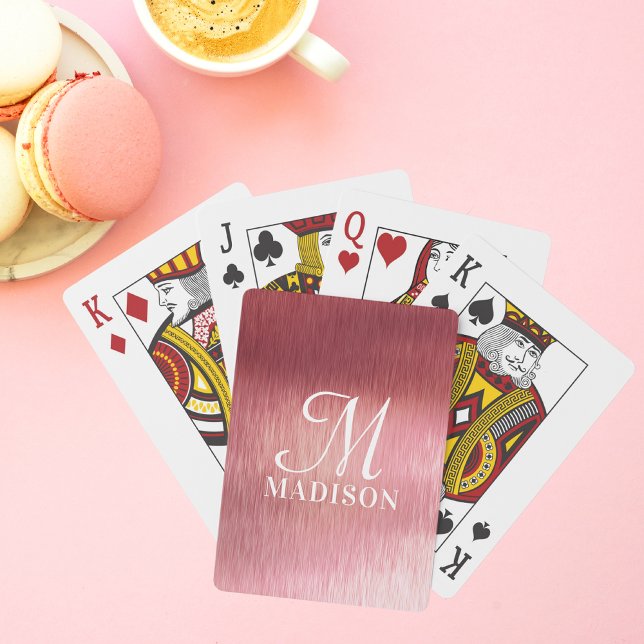 Monogram Metallic Pink Textured Personalised Name Playing Cards (Creator Uploaded)