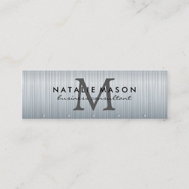 Monogram | Metallic Rivets Background Mini Business Card (Front)