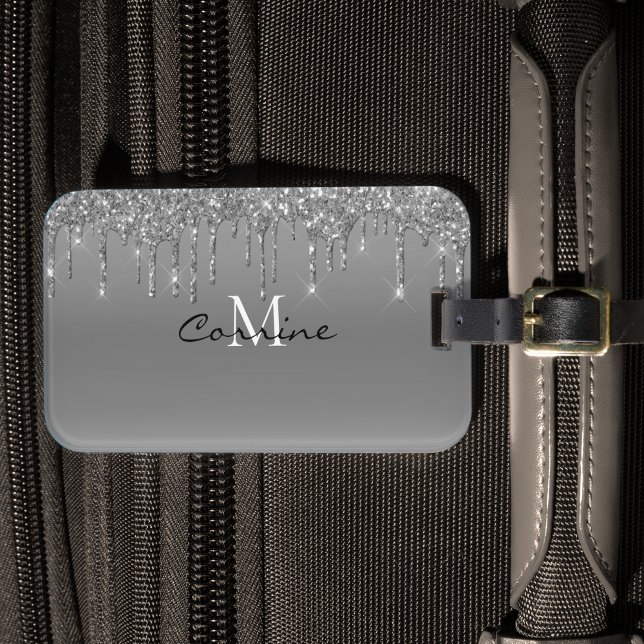 Monogram Metallic Silver Dripping Platinum Glitter Luggage Tag (Creator Uploaded)