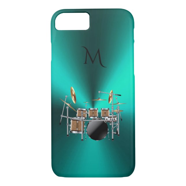 Monogram Metallic Teal Drums Music iPhone 7 Case (Back)