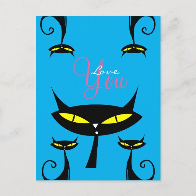 Monogram Mid Century Modern 1950s Atomic Black Cat Postcard (Front)