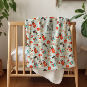 Monogram   Mid-Century Modern Christmas Dogs Sherpa Blanket