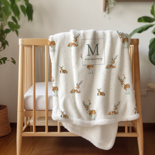 Monogram   Mid-Century Modern Christmas Reindeer Sherpa Blanket