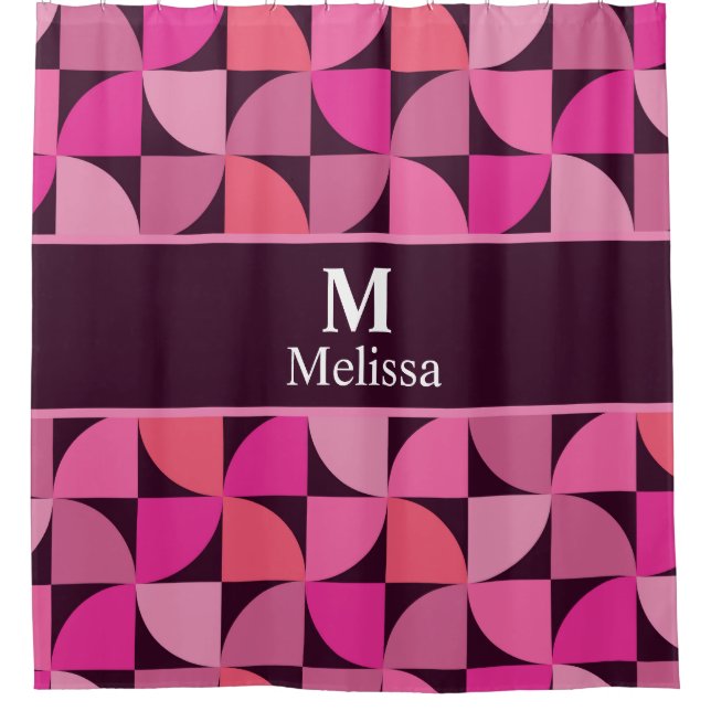 Monogram Mid Century modern pattern pink custom    Shower Curtain (Front)