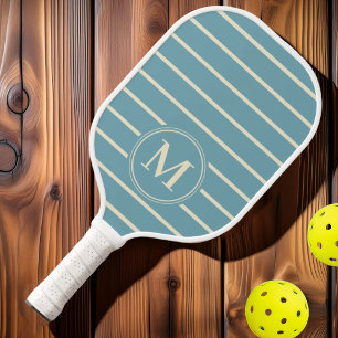 Monogram Mid-Century Striped Warm Aqua Afternoon Pickleball Paddle