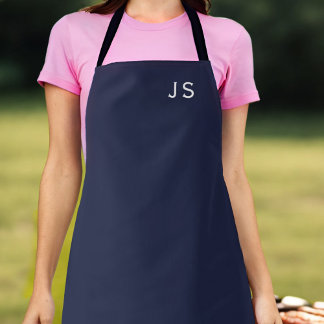 Monogram Midnight Blue Simple Stylish Apron