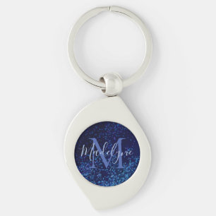 Monogram Midnite Blue Confetti Personalized Key Ring