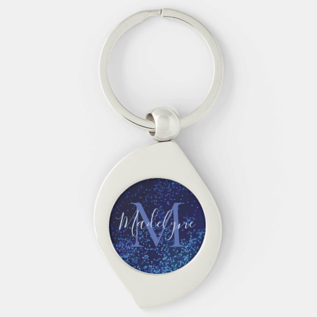 Monogram Midnite Blue Confetti  Personalized Key Ring (Front)
