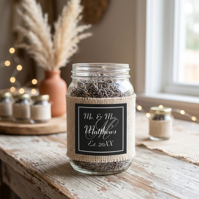 Monogram Minimal Black and White Wedding Favour Square Sticker (Creator Uploaded)