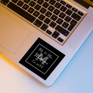 Monogram Minimal Black and White Wedding Favour Square Sticker