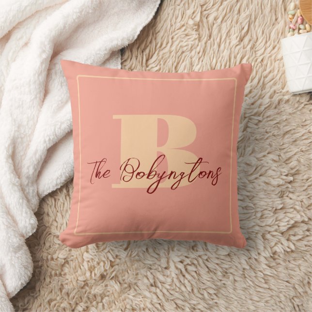 Monogram minimal calligraphy peach yellow boho cushion (Blanket)