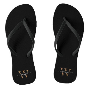 Monogram Minimal Elegant Black Gold Script Name Jandals