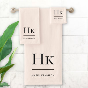 Monogram Minimal Elegant Blush Pink Stylish Simple Bath Towel Set