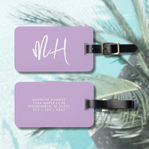 Monogram Minimal Script Purple Vacation Luggage Tag