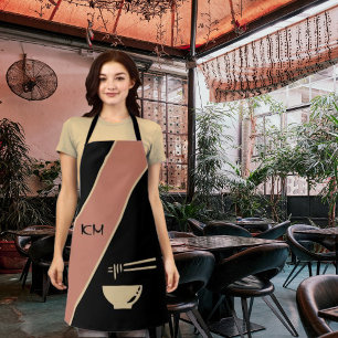 Monogram Minimalist Asian Style Black Apron