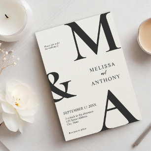 Monogram Minimalist Black and Ecru Modern Wedding Invitation