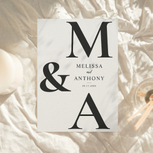 Monogram Minimalist Black and Ecru Modern Wedding Invitation