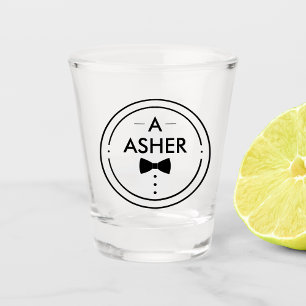 Monogram Minimalist Black and White Groomsmen Shot Glass