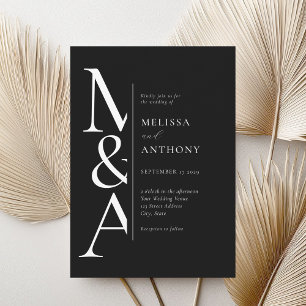 Monogram Minimalist Black and White Modern Wedding Invitation