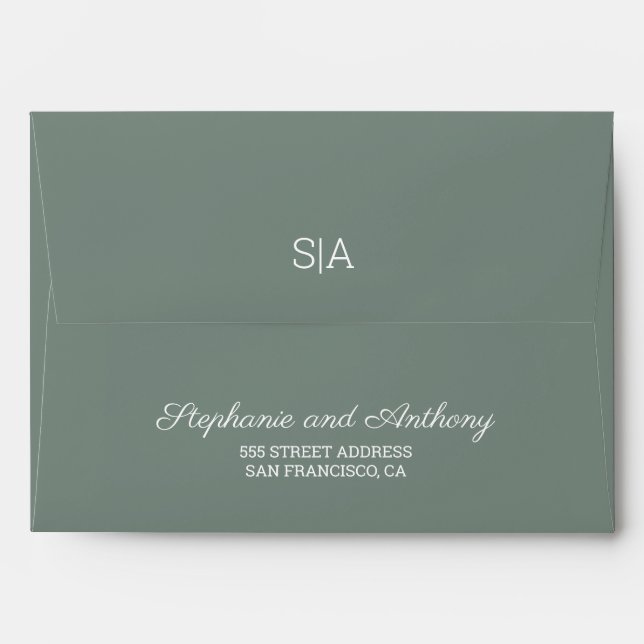 Monogram Minimalist Black and White  Wedding  Envelope (Back (Top Flap))