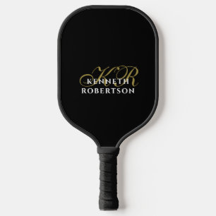 Monogram Minimalist Black Gold White Elegant Men Pickleball Paddle