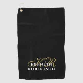 Monogram Minimalist Black Gold White Stylish Men Golf Towel