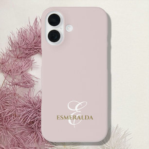Monogram minimalist blush pink gold white chic iPhone 16 case