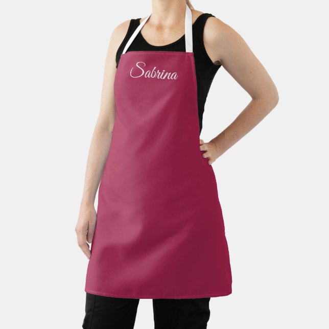 Monogram minimalist cherry rose pink apron (Insitu)