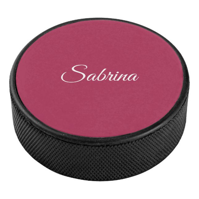 Monogram minimalist cherry rose pink hockey puck (3/4)