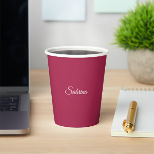 Monogram minimalist cherry rose pink paper cups
