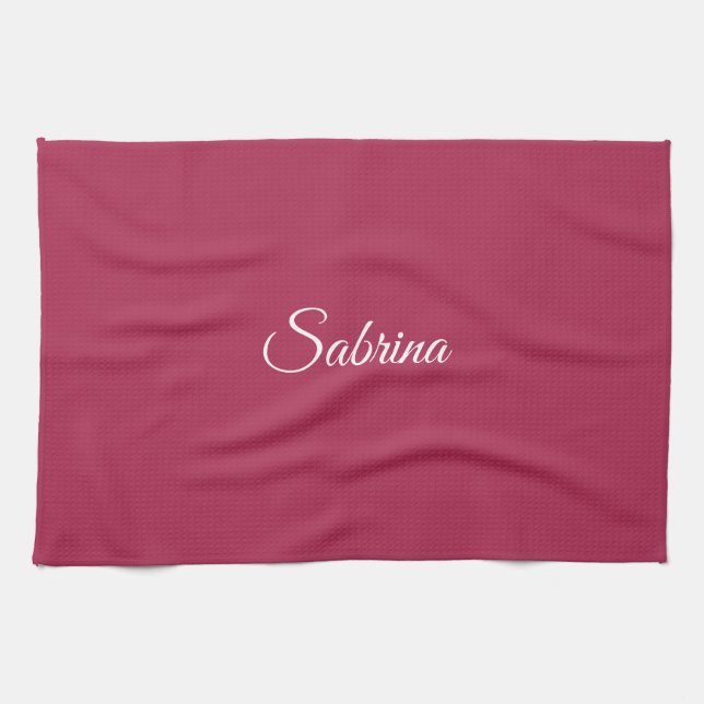 Monogram minimalist cherry rose pink tea towel (Horizontal)