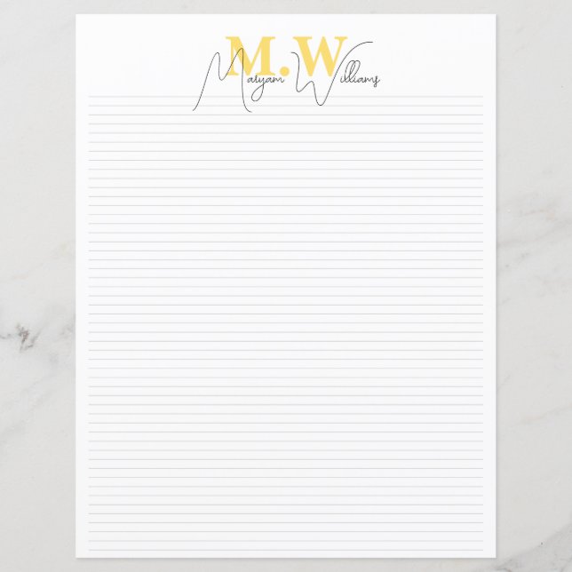 Monogram Minimalist Chic Name Stationery Paper (Front)