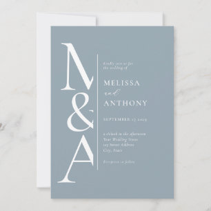 Monogram Minimalist Dusty Blue Modern Wedding Invitation