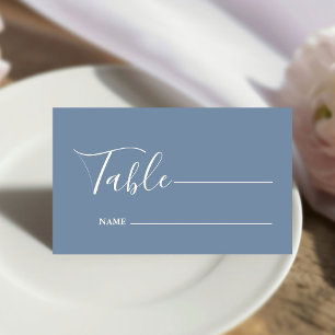 Monogram Minimalist Dusty Blue Wedding  Place Card