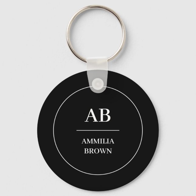 Monogram Minimalist | Elegant Black & White Design Key Ring (Front)