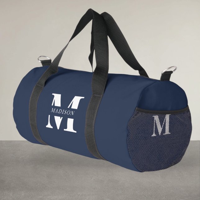 Monogram Minimalist Elegant Navy Blue  Duffle Bag (Creator Uploaded)