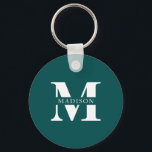 Monogram Minimalist Elegant Teal Key Ring<br><div class="desc">Add a touch of sophistication to your everyday essentials with this beautifully personalised keychain, designed to combine practicality with timeless elegance. Featuring your custom monogram in an elegant serif font, this keychain adds a refined and polished touch to your keys, bags, or gifts. Crafted with durable materials and a sleek...</div>