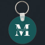 Monogram Minimalist Elegant Teal Key Ring<br><div class="desc">Add a touch of sophistication to your everyday essentials with this beautifully personalised keychain, designed to combine practicality with timeless elegance. Featuring your custom monogram in an elegant serif font, this keychain adds a refined and polished touch to your keys, bags, or gifts. Crafted with durable materials and a sleek...</div>