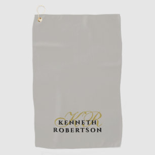 Monogram Minimalist Gray Gold Black Neutral Men  Golf Towel