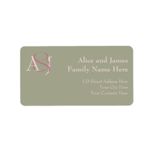 Monogram Minimalist Green Pink & Mauve Address Label