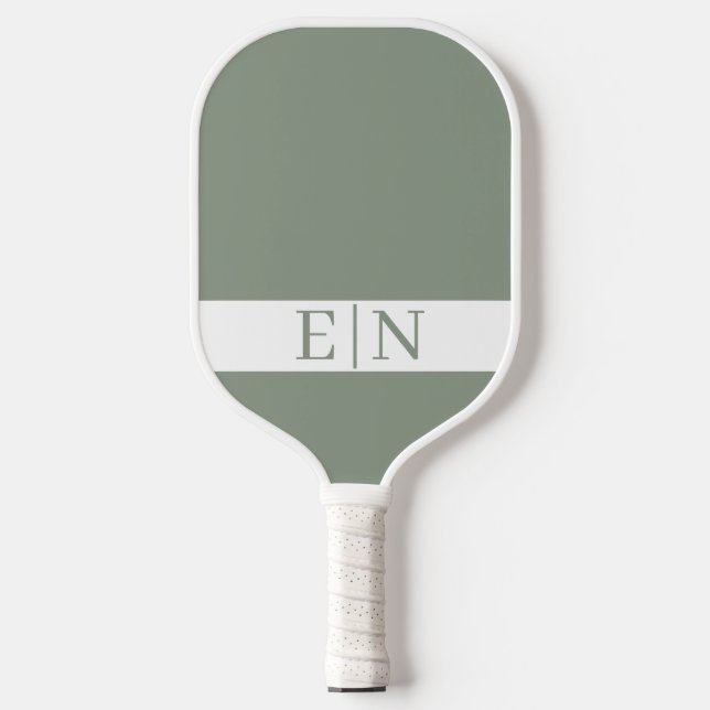 Monogram Minimalist Green White Pickleball Paddle (Front)