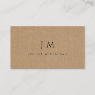 Monogram Minimalist Light Brown Linen Effect Business Card