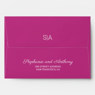 Monogram Minimalist Magenta and White Wedding  Envelope