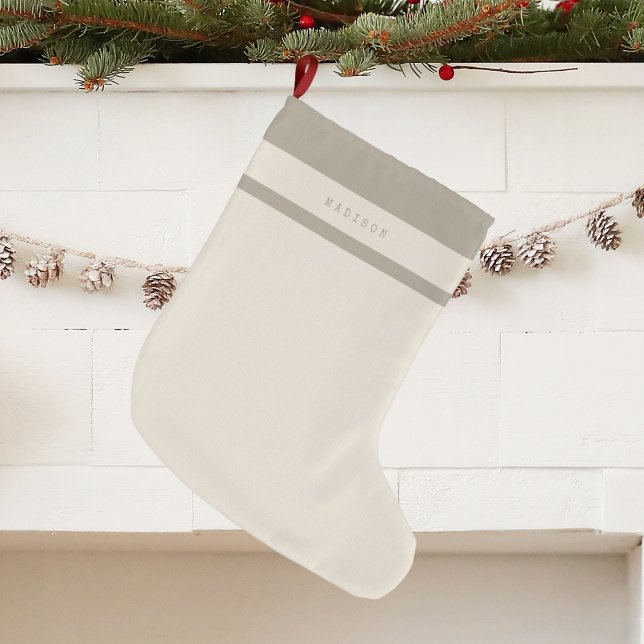 Monogram Minimalist Modern Custom Name Neutral  Large Christmas Stocking (Creator Uploaded)