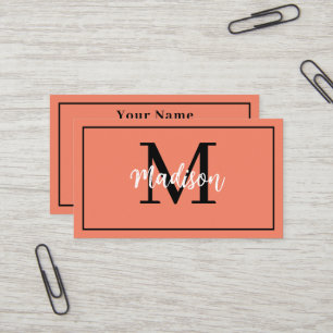 Monogram Minimalist Modern Orange Sherbet Business Card