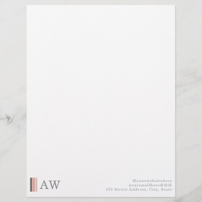 Monogram Minimalist Modern Pink, Grey & Rose Sand Custom Letterhead (Front)