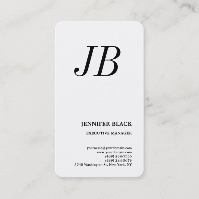 Monogram Minimalist Modern Plain White Business Card (Front)