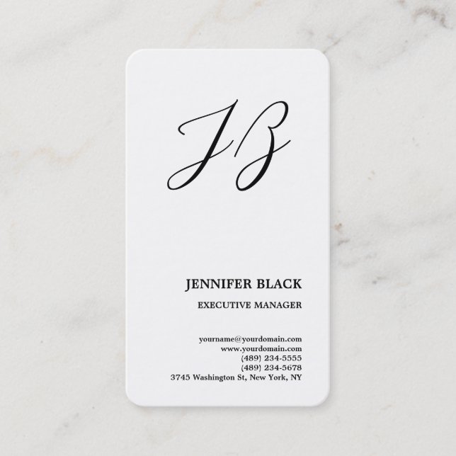 Monogram Minimalist Modern Plain White Business Card (Front)