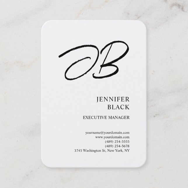Monogram Minimalist Modern Plain White Business Card (Front)